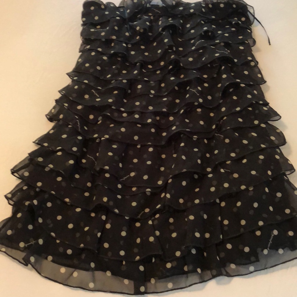 Strapless black polka dot ruffles dress by Guess